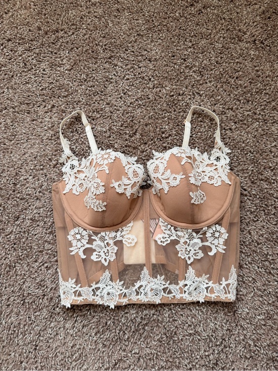 Victoria's Secret Other - Victoria's Secret Beige Longline Bustier Bralette with Ivory Floral Lace